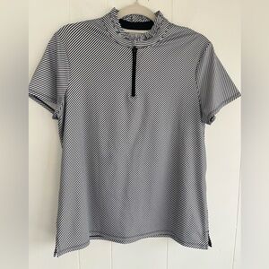 Chico’s Zenergy Polo Ruffle Collar Top Women's 1 Size 8 / 10 Black White UPF 50+